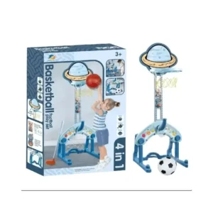 Ensemble de sport 4 en 1 pour enfants pour l'intérieur et l'extérieur - Anneau de basket-ball - Jeu de but de football - Golf - Lancer d'anneau - Jouets Éducatif - Sport et jeux amusants - Blauw