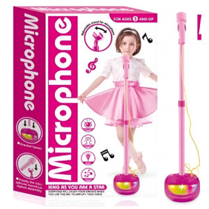 Microphone rose pour enfants avec lumières et support - Happy Kids