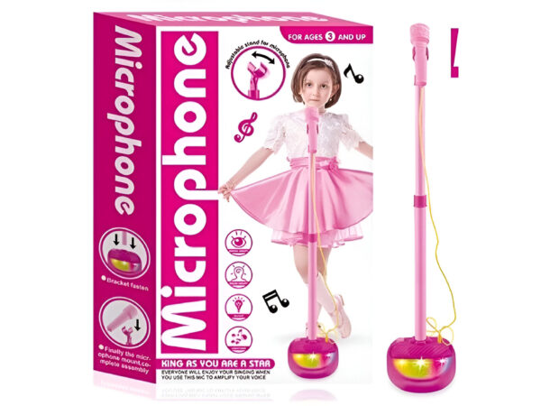 Microphone rose pour enfants avec lumières et support - Happy Kids
