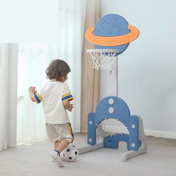 Ensemble de sport 4 en 1 pour enfants pour l'intérieur et l'extérieur - Anneau de basket-ball - Jeu de but de football - Golf - Lancer d'anneau - Jouets Éducatif - Sport et jeux amusants - Blauw – Image 2