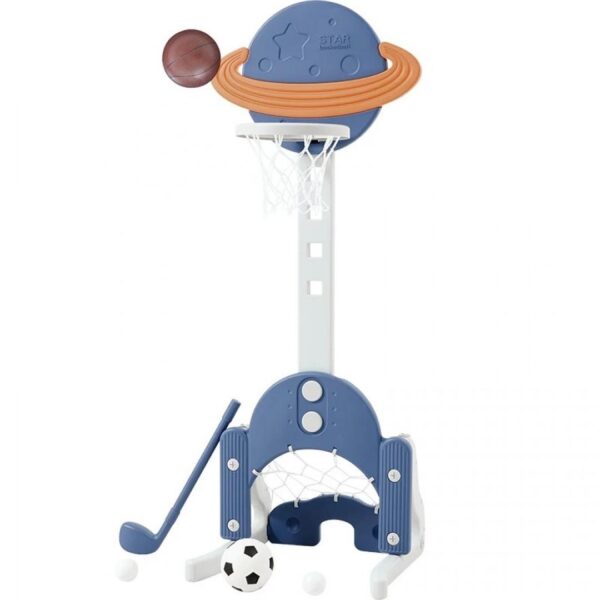 Ensemble de sport 4 en 1 pour enfants pour l'intérieur et l'extérieur - Anneau de basket-ball - Jeu de but de football - Golf - Lancer d'anneau - Jouets Éducatif - Sport et jeux amusants - Blauw – Image 3